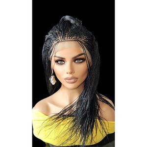 Full Lace Hand-Braided wig color # 1 Jet Black micro million braids- long wig